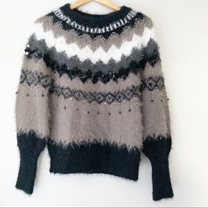 Anthro Sleeping on Snow Fair Isle Beaded Sweater